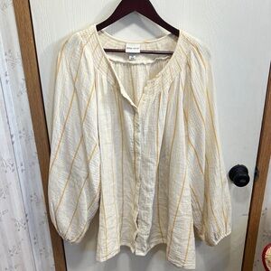 Ava & Viv Cream Blouse with Light Yellow Stripes